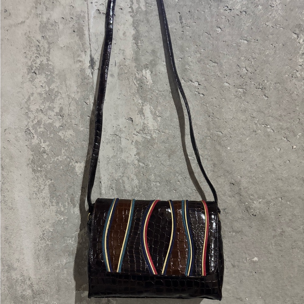 Vintage Via Piaggi Multicolor Croc-Embossed Crossbody Bag